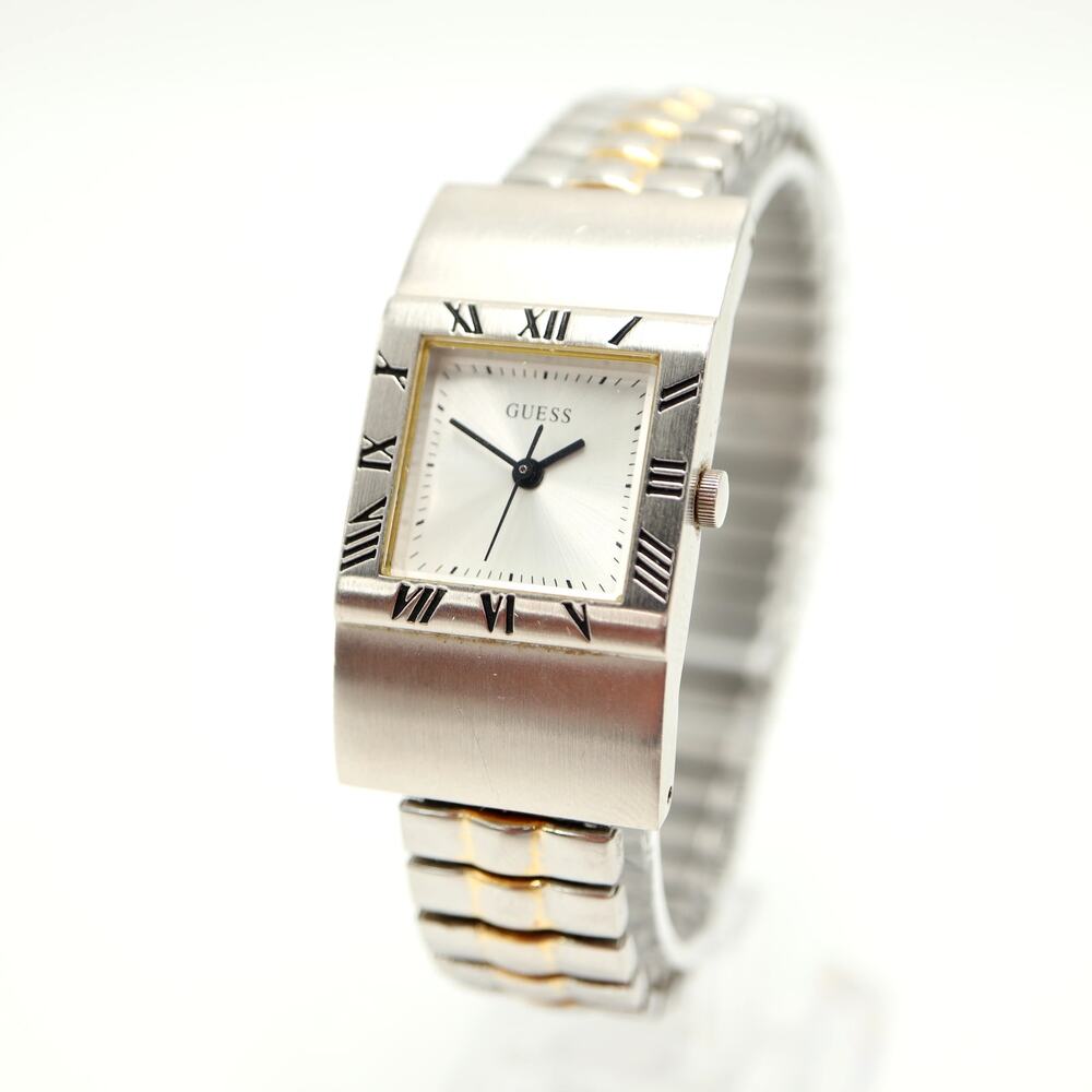 Guess Silver Tone 21mm Tank Womens Watch Stretch Band with New Battery